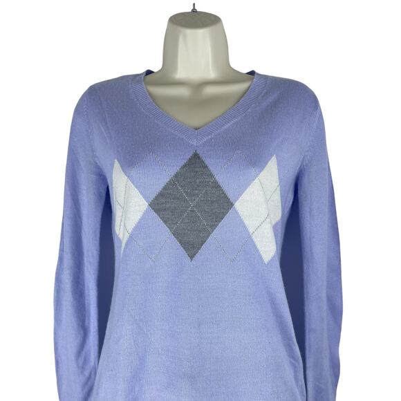 New York & Company Argyle V Neck Pullover Sweater Purple Size XS - Picture 3 of 8
